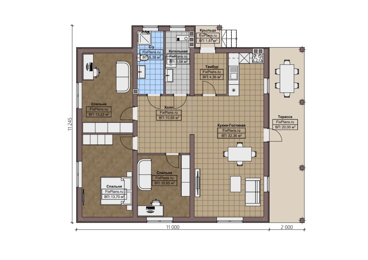 Планировка Одноэтажный дом F - 1277