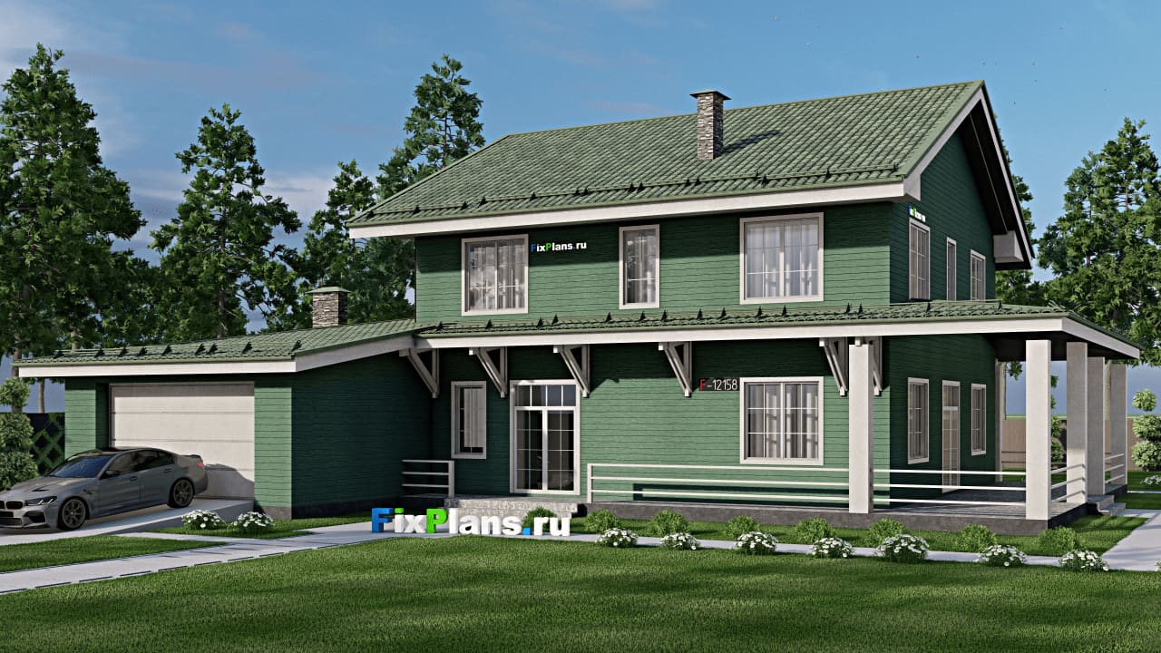 Одноэтажный дом с мансардой  F-12158 — фасад